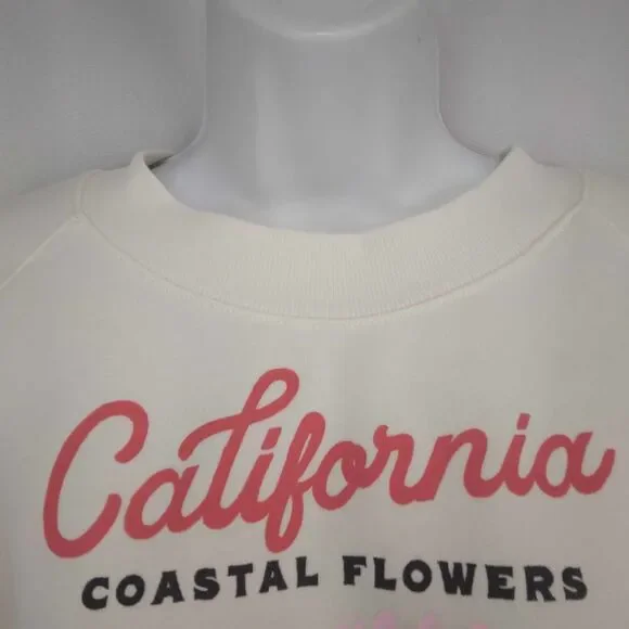 Old Navy California Flowers French Terry Blouson Sleeve White Sweatshirt Size Sm - Picture 3 of 7